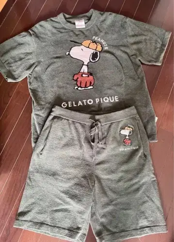 젤라또피케 옴 PEANUTS 스누피 룸웨어 상하의 세트 그린