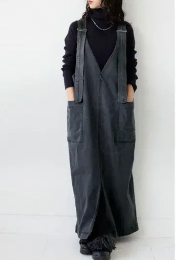 antiqua 블랙 데님 살로펫 스커트 원피스 시마무라