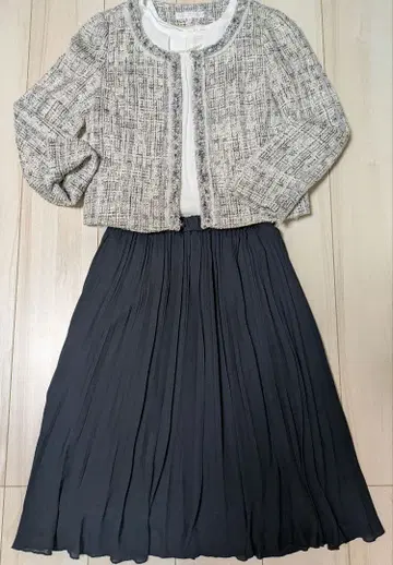 쿠미쿄쿠 트위드 자켓 플리츠 스커트 세트