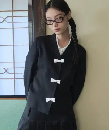 fekete 바이컬러 리본 테일러드 자켓