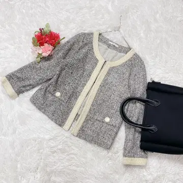 노카라 트위드/코튼 혼방/F 사이즈/어른스러운 깔끔함