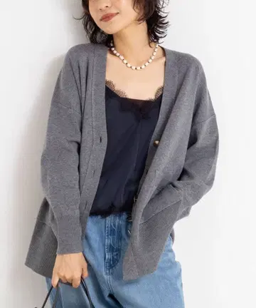 그레이 니트 가디건 버튼 포함 노리즈