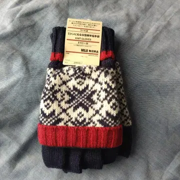 [택 포함 새상품] MUJI 벙어리장갑 반 손가락 장갑 눈꽃 패턴 네이비