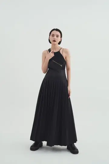 SR SHEER BLACK 가죽 플리츠 스커트 size 0