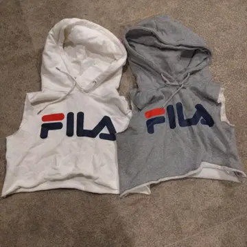 미사용 FILA GYDA 2장 세트 숏 기장 후드티 화이트 그레이
