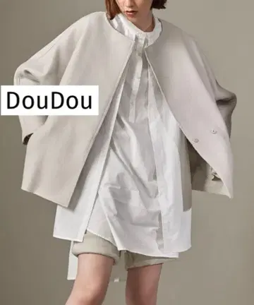 DouDou 리브 숏코트 돌먼 슬리브 오버 실루엣