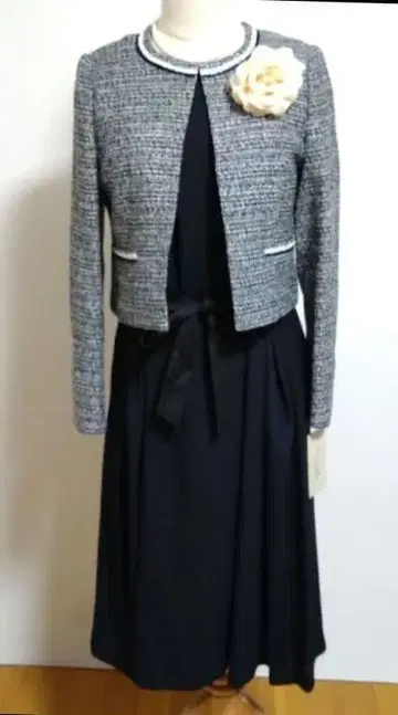 트위드 자켓 라메 원피스 세트 포멀 9 네이비 배 넉넉한