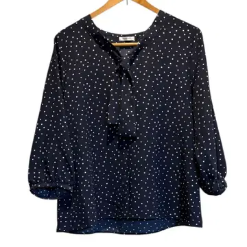 여성용 그라시아 셔츠 7부 소매 리본 포함 도트 네이비 L