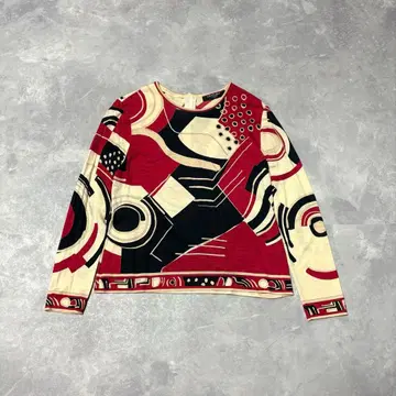 레오나르 긴팔 티셔츠 기하학 패턴 아트 패턴