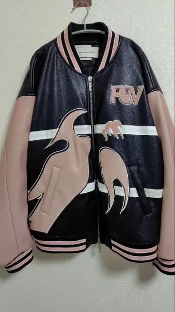 Feng Chen Wang 인조 가죽 봄버 자켓 XL 블랙 핑크