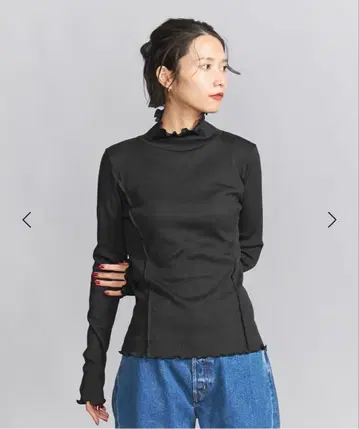 BEAUTY&YOUTH 멜로 스티치 터틀넥 티셔츠 블랙