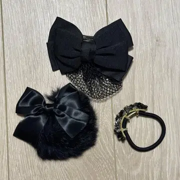 COMPLEX BIZ 블랙 리본 헤어 액세서리 비쥬 머리끈