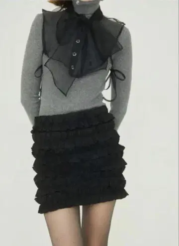 에피 지퍼 튤 프릴 스커트 에피누