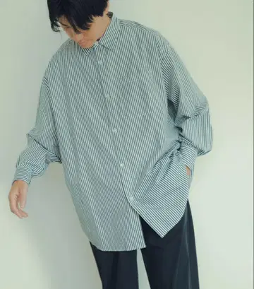 새상품 어반 리서치 기모 스트라이프 오버 사이즈 셔츠 네이비