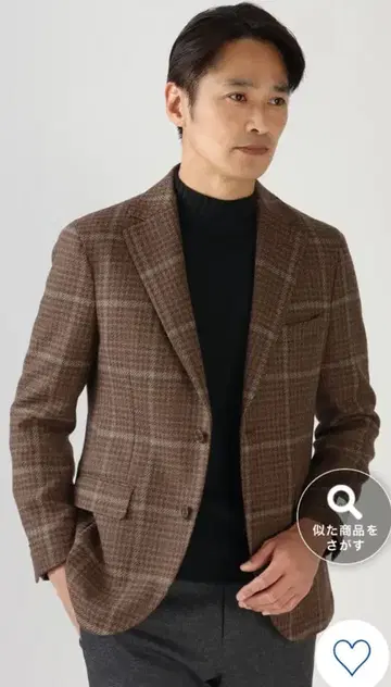 브라운 체크 무늬 테일러드 자켓