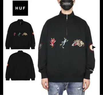 HUF 맨투맨 트레이닝복 하프 지퍼 불독