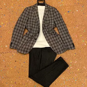 EDIFICE 트위드 자켓 브라운 체크 44 사이즈