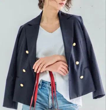 엠마 테일러 네이비 더블 테일러드 자켓