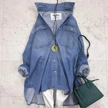 새상품급 헬시 데님 아몬드 데님 셔츠 루즈핏 오버 실루엣