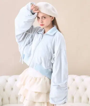 lovilyn 개더 리본 벨로아 자켓