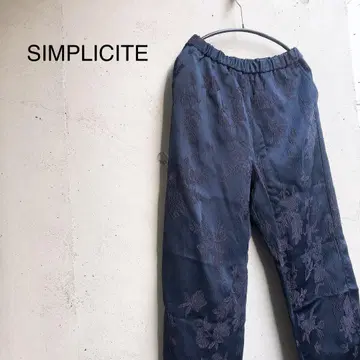 SIMPLICITE 꽃무늬 자수 이지 팬츠 다크 블루
