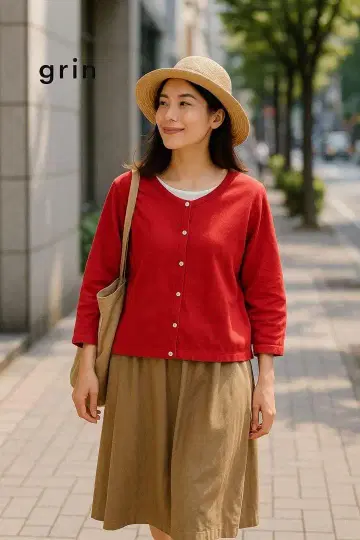 내추럴!girn 예쁜 색 린넨, 코튼 이소재 사용 숏 가디건