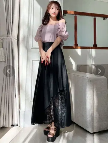 리젝시 시어 체크 비대칭 스커트