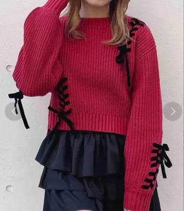 oneway 숏 레이싱 니트 리본