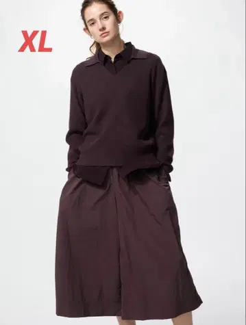 새상품급 UNIQLO 워셔블 니트 립 폴로 스웨터 색상: 와인