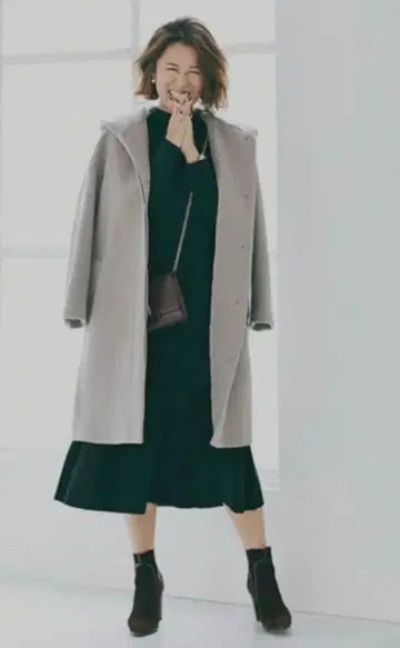 PLST 후드 부착 롱 코트 M 사이즈 그레이