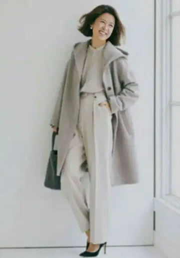 PLST 후드 부착 롱 코트 M 사이즈 그레이