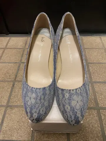 레이스 하이힐 펌프스 데님 블루