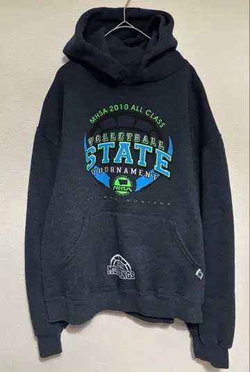 러셀 스포츠계 로고 맨투맨 후디 사이즈 M 블루 그레이