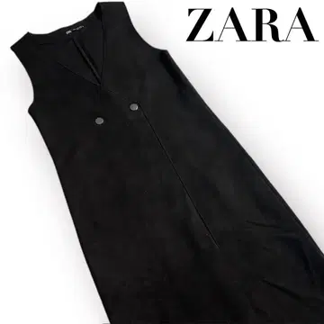 ZARA 더블 브레스트 페이크 스웨이드 오버롤 스커트 블랙 슬리브리스