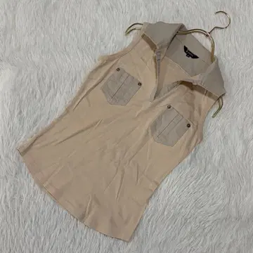 M-PREMIER 카라 부착 슬리브리스 티셔츠 베이지 36