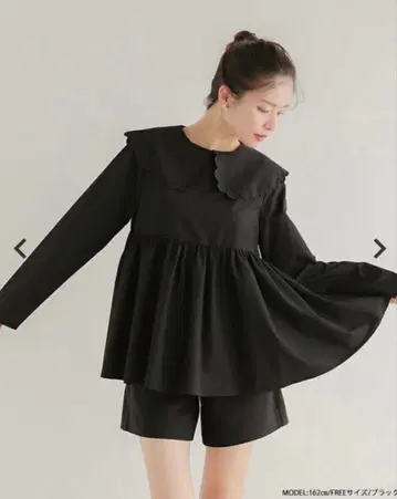 fitmore 스캘럽 칼라 페플럼 블라우스