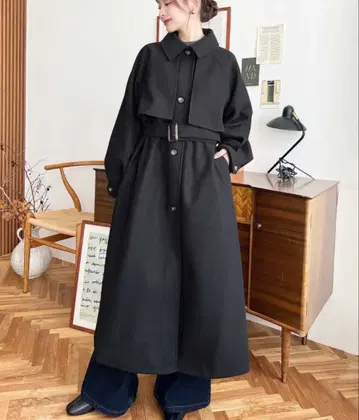 moment+ 니트 멜톤 2WAY 어레인지 칼라 롱 코트 Msize