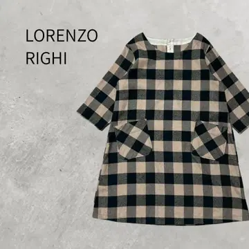 튜닉 원피스 체크 무늬 레트로 A라인 원피스 내추럴 계열