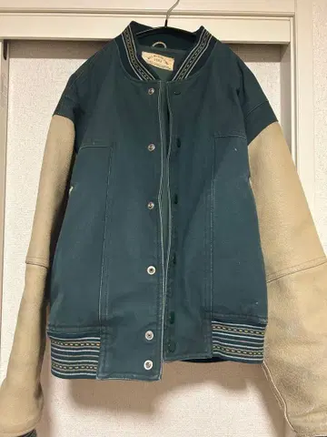 바시티 자켓 구제 의류 그린 가죽