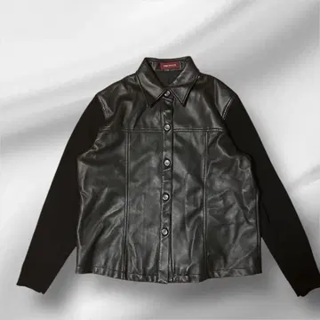 ABBACONE 페이크 가죽 자켓 이소재 절개 니트 블랙 M