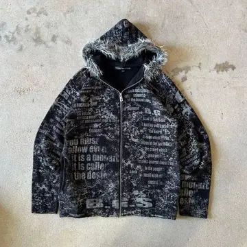 00s archive BERNINGS SHO 니트 지퍼 후드티 올 패턴