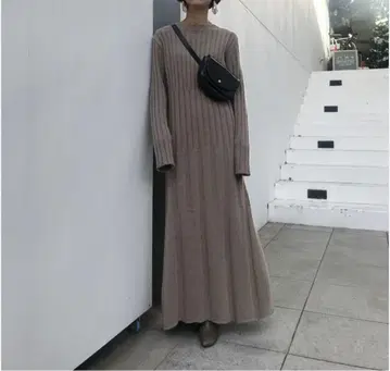 AMERI 아메리 니트 롱 원피스 베이지