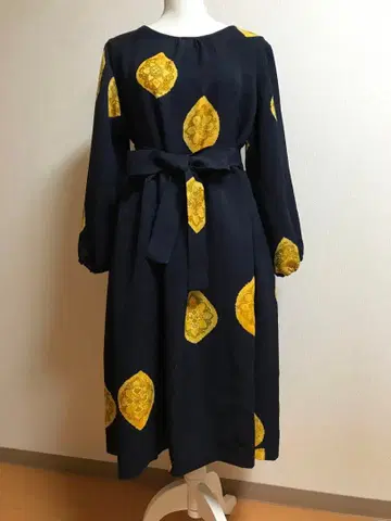 넉넉한 원피스 기모노 리메이크 코몬 네이비