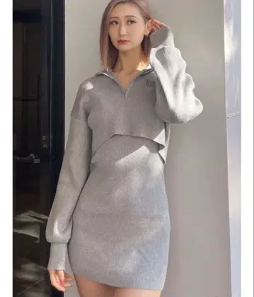 GYDA GYGY 투피스 레이어드 리브 니트 원피스