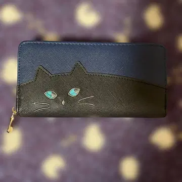고양이 디자인 장지갑 네이비 블랙