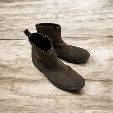 브라운 스웨이드 숏부츠 지퍼 포함