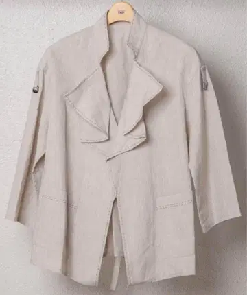 하바나이스트립 린넨 샴브레이 스탠드 카라 랩 자켓 LL