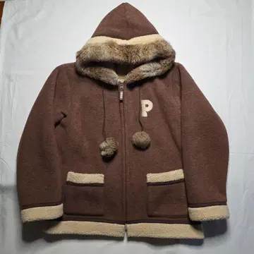 새상품급 PINK HOUSE 후드 부착 브라운 플리스 자켓