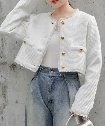 Chico 트위드 금장 버튼 자켓 화이트