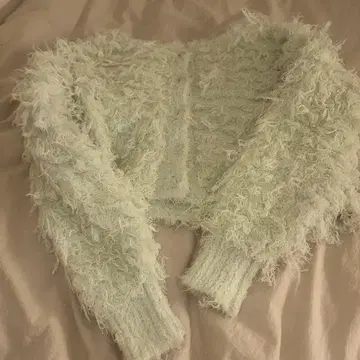 옅은 그린색의 복슬복슬 가디건